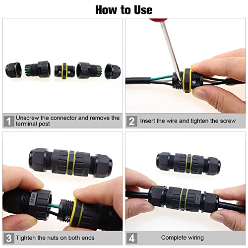 Waterproof Connector 3 Pin Outdoor 2 Way Ip68 Waterproof Electrical Cable Connector, External Power Wire Junction Box Connector For Repair And Extend Power Cables (Lock Screw） #TOP3