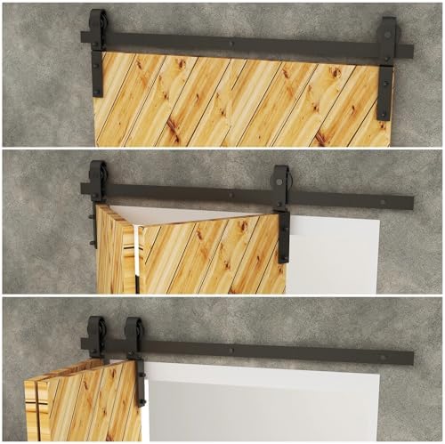 3FT/3.3FT Heavy Duty Bi-Folding Barn Door Hardware Kit - Sturdy Sliding Track Set for 2 Doors, Smooth & Quiet Operation, Ideal for Home & Office Decor