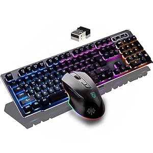 MK500 Wireless Keyboard and Mouse Combo, Ergonomic Full Size Antighosting Multimedia Keys with Optical Backlit Mice, 2.4G Rechargeable RGB Gaming Office Set for PC Laptop Computer Desktop (Black)