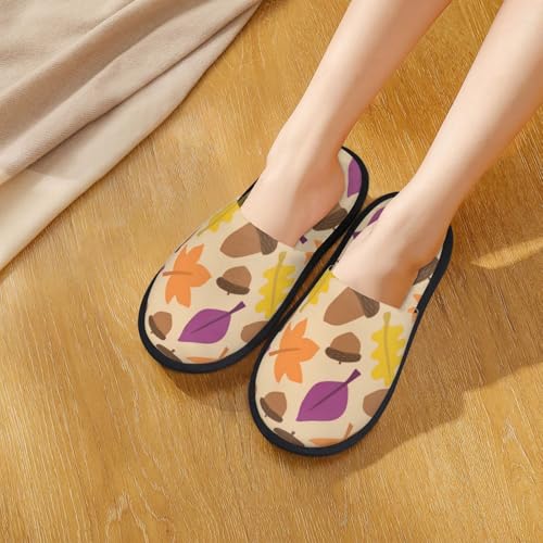 Acorn Autumn Fall Leaf Leaves Print House Slippers For Women And Men,Soft Slippers With Memory Foam,Non-Slip Indoor Home Shoes4