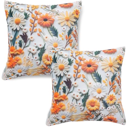 Image of HOKIPO 'Nature Muse 7D' Premium HD Printed Holland Velvet Cushion Cover for Sofa| 22x22 Inch (55x55 cm) | Pack of 2, Marigold Bloom (IN-924-D7*2)