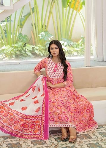 Image of Pistaa's Women Cotton Anarkali Flair Suit Set