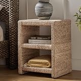 HULALA HOME Rattan Nightstand with Two Open Shelves, Seagrass Side Table Coastal Style, End Tables Natural
