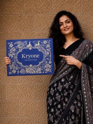 Kryone Collection Ajrakh Modal Silk Saree Black - Image 5