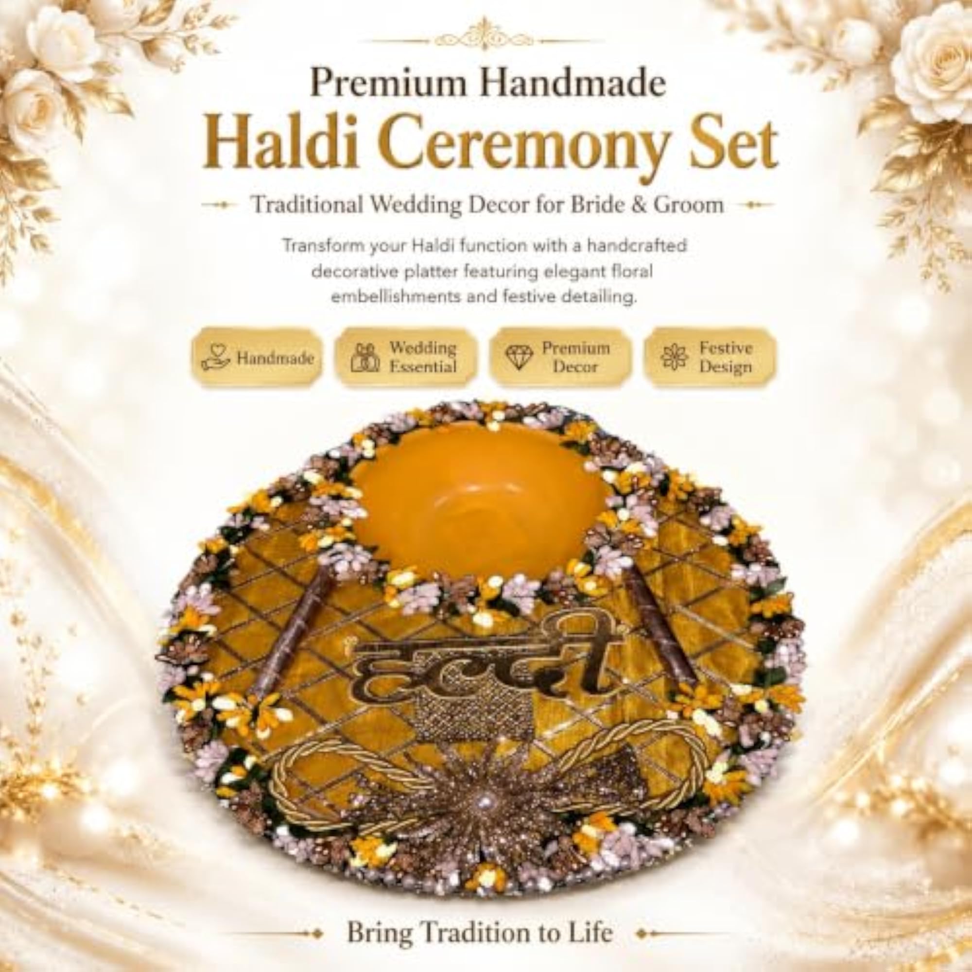 Haldi Ceremony Platter Set, Handmade Wedding Decor