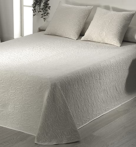 Sibiles - Colcha Piqué Blanca Cama 90, 105, 135, 150, 180 y 200 Dibujo Floral Delta 14 (280x270 cm - Cama 180/200, Crema)