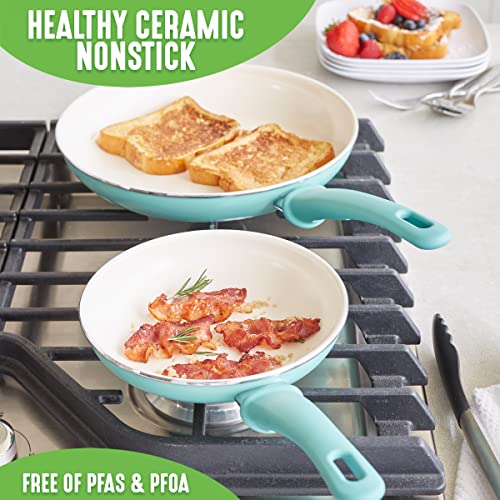 Greenlife Soft Grip Healthy Ceramic Nonstick, 8" 10" And 12" Frying Pan Skillet Set, Pfas-Free, Dishwasher Safe, Turquoise #TOP1