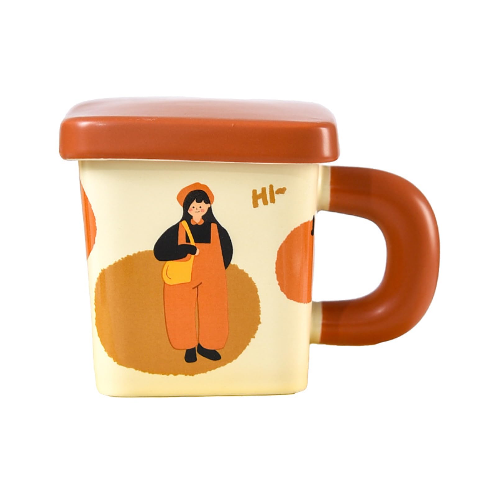 Taza cuadrada de cerámica de 380 ml con tapa, color verde, 380 ml