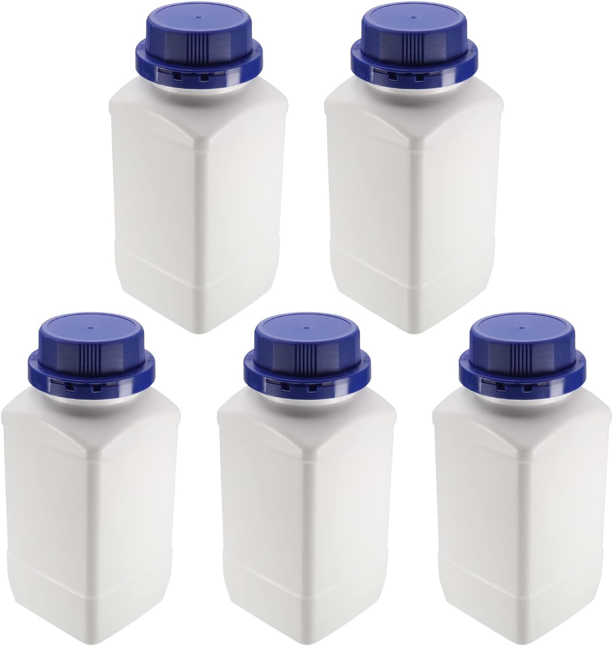 Bettomshin Plastic Lab Chemical Reagent Bottle 1000ml Wide Mouth Sample Sealing Liquid Storage Milky White Container Blue cap 5Pcs