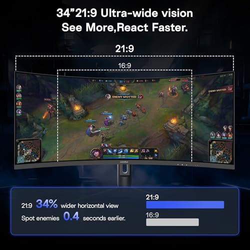 Image of KOORUI 34 Inch 240Hz Ultrawide Curved Gaming Monitor, UWQHD 3440x1440,1500R | HDR400, PIP /PBP,90% DIC-P3, Adaptive Sync, HDMI 2.1 /DP 1.4, Tilt /Swivel /Height Adjustable, VESA for PC Gaming, Work & Play