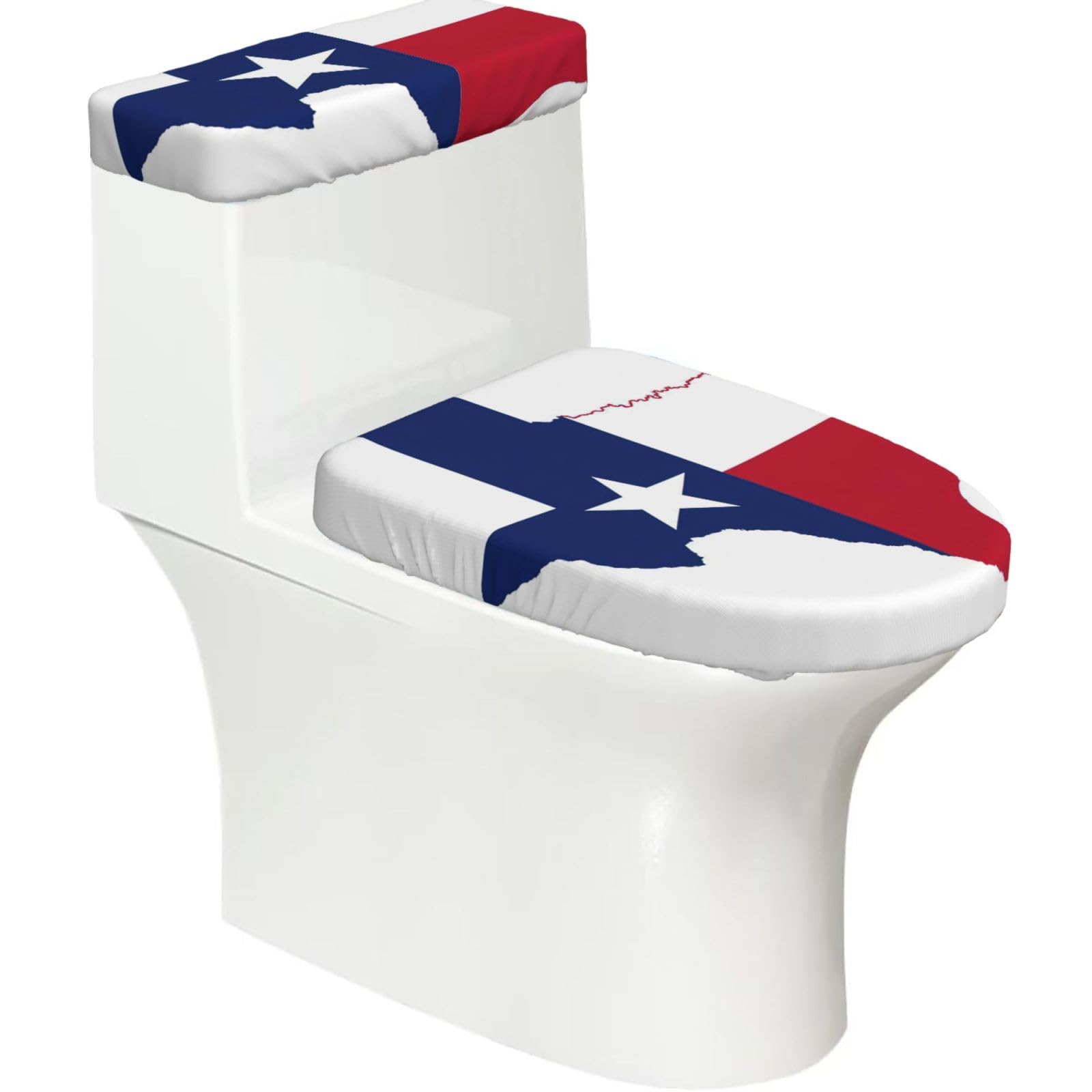 Texas State Flag Map Printed Toilet Tank and Lid Cover Set of 2 for Most Bathrooms, Fits Elongated Round Toilets