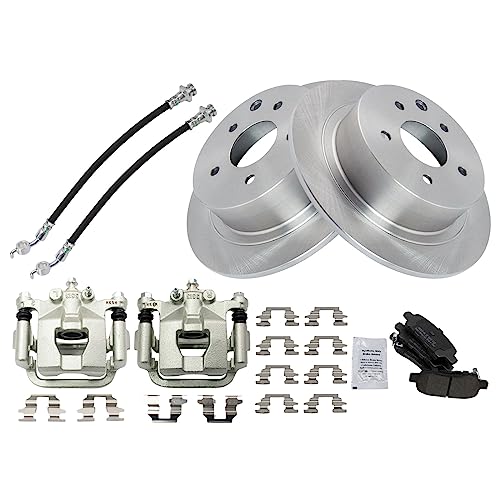 Image of TRQ Rear Brake Pad and Rotor Set Semi Metallic Rotors Calipers Hoses
