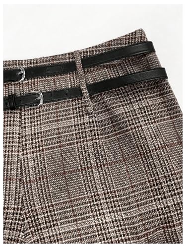SOLY HUX Women's Plus Size Dress Pants Plaid Wide Leg High Waisted Work Office Tailored Pants with Belt4