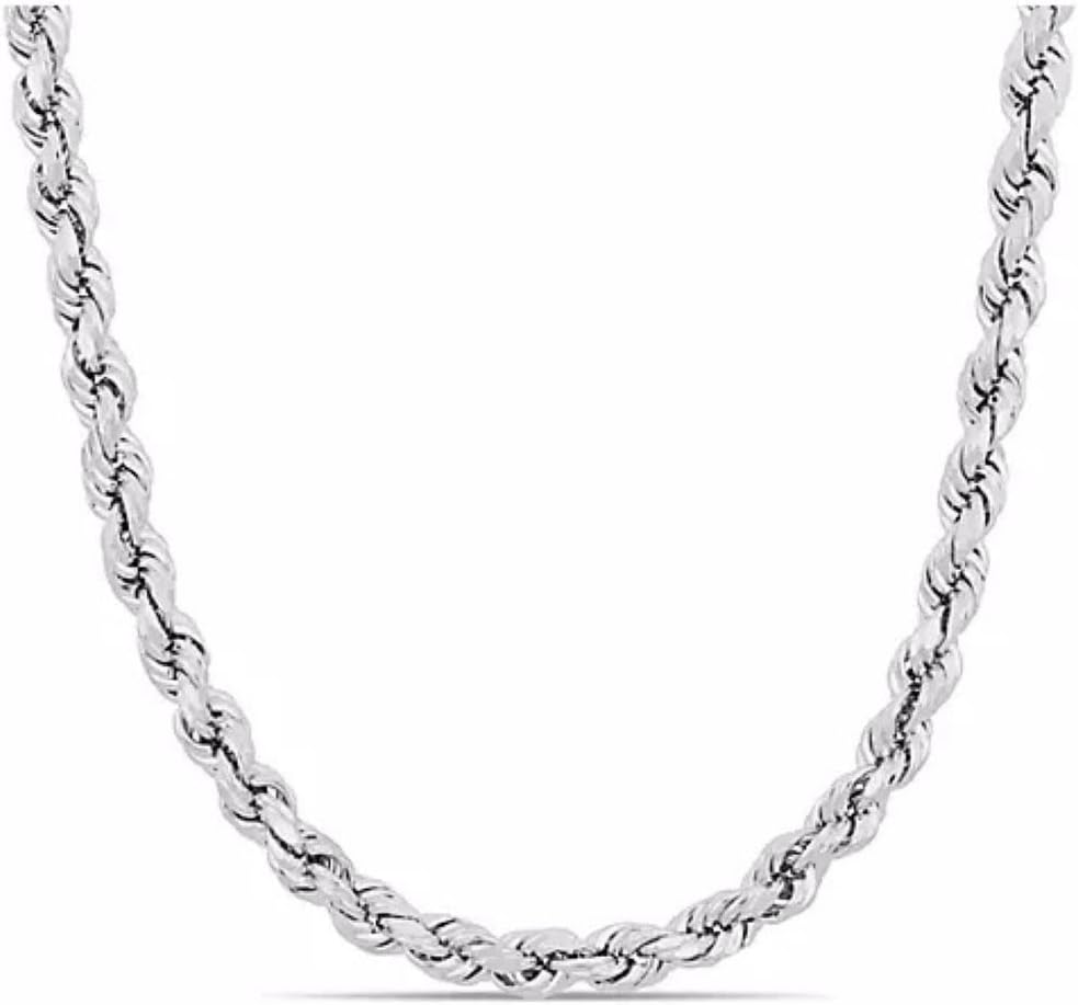 ARGENTO REALE Sterling Silver Diamond Cut Rope Chain Necklace, 1MM 2MM 3MM 4MM 5MM 6MM 7.5MM Braided Rope Chain Necklace, 925 Sterling Silver Necklace
