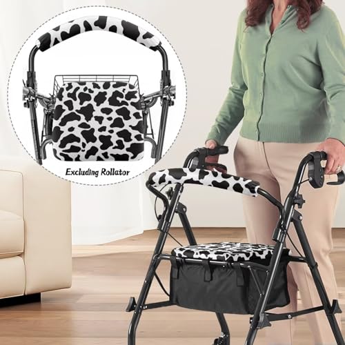 Image of Cow Print Rollator Walker Seat Covers, Soft and Adjustable Backrest Covers, Universal Accessories for Seniors with Seat Cover