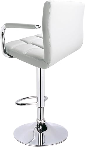 Miniatura 6 de Leopard Taburetes de bar ajustables con reposabrazos, respaldo cuadrado, doble costura giratoria con taburete trasero, juego de 2 (blanco)