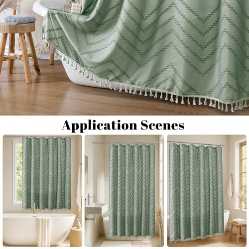 OWENIE Extra Long Sage Green Boho Shower Curtain for Bathroom, 72"W x 84"L by OWENIE - Used condition - Image 8