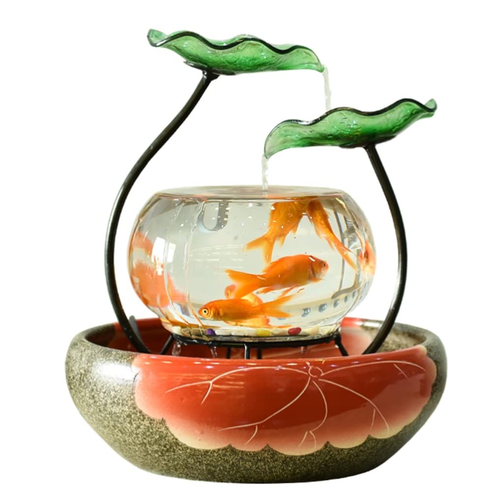 Fontaine de bureau lotus avec petit aquarium intégré pour décoration d'intérieur zen