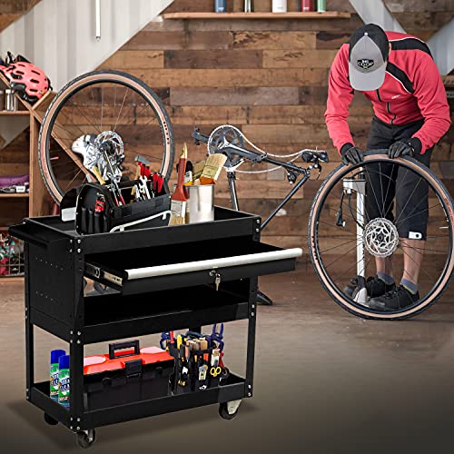 Go Beyond 3-Tier Rolling Tool Cart, 330 Lbs Large Utility Mechanic Tool Cart With Lockable Drawer And Wheels, Big Tool Chest And Tool Organizer For Garage Warehouse (Black) #TOP5