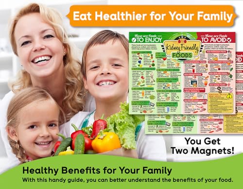 Image of Magnetic 8.5x11 Kidney-Friendly Foods Poster - Visual Renal Diet Chart, Nutrition Reference, Safe Meal Planner - Strong Waterproof Fridge Magnet for Kidney Support and Health Food Guide (Set of 2)