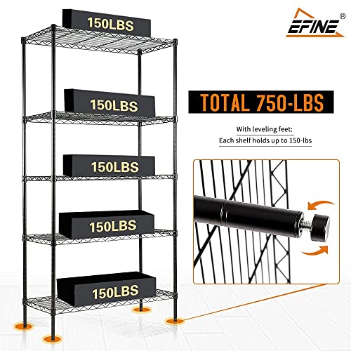 EFINE 5-Shelf Shelving Unit with Shelf Liners Set of 5, Adjustable, Metal Wire Shelves, 150lbs Loading Capacity Per Shelf, Shelving Units and Storage for Kitchen and Garage - Thumbnail 5