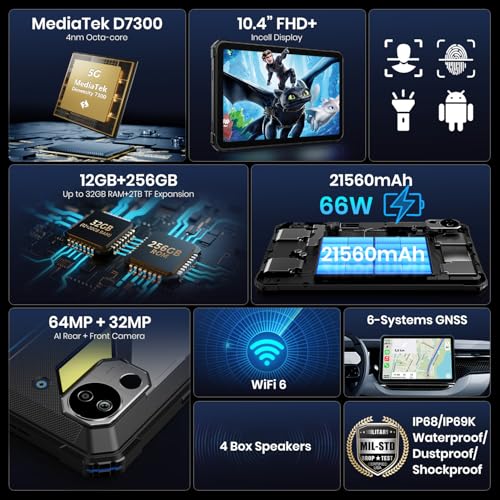 Image of FOSSIBOT DT3 5G Android 15 Rugged Tablet, 32GB+256GB Storage, 21560mAh Battery Rugged Windows Tablet,10.4 inch Waterproof Tablet, 2K IPS Display, Wi-Fi 6 / 66W Fast Charging /OTG (2026 Gray)