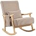 HOMCOM Silla Mecedora, Mecedora de Pana con Cojín Lumbar, Patas y Reposabrazos de Madera, Asiento Ancho, Bolsillo, Estilo Moderno, Sillón de Relax, Carga 120 kg, para Dormitorio, Salón, Marrón Claro