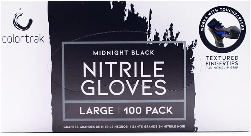 ColortrakLuminous Collection Disposable Nitrile Gloves (100 Pack), Black, Medium, Single-Use, Allergy-Safe, Latex-Free, Powder-Free, Odor-Free, Textured Finger Tips