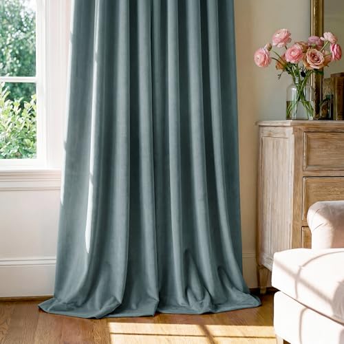 Image of Dark Slate Velvet Curtains for Living Room, W52 x L96 inches, 2 Pcs | Luxury 300GSM Velvet, Back Tab Window Drapes, Heat Block Out, Privacy & UV Protection, Boys' Bedroom, Store, Villa Window