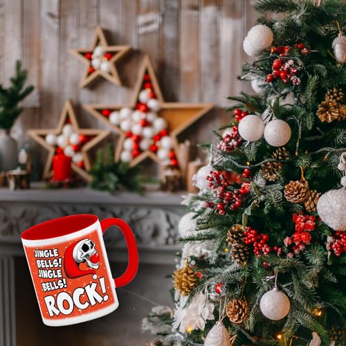 speecheese Jingle Bells Rock Weihnachten Kaffeebecher Rot mit Totenkopf
