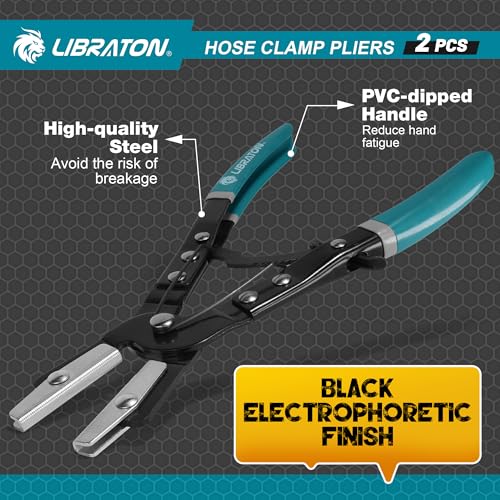 Image of LIBRATON Ratcheting Hose Pinch Pliers, 2PCS Hose Clamp Pliers Set, 12Inch Hose Pinch Off Pliers, Hose Pliers, Radiator Hose Clamp Pliers, Fuel Line Pliers, Pinch Off Pliers for Coolant, Automotive