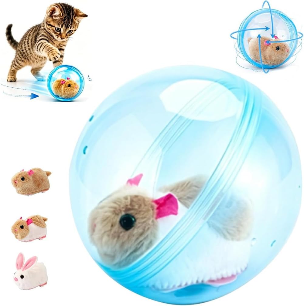Wbietu 2026 New Self-Rolling Interactive Cat Ball,Realistic Animal Automatic Moving Rolling Cat Ball,360° Rolling Spin Moving Cat Ball,Fun Indoor Interactive Pet Ball for Cats Dogs Chasing (Blue-B)
