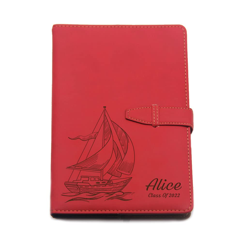 EDSG Personalised Gift for Mum Women Men Journal Diary Notebook Custom PU Leather Notebook Leather Diaries for Him Girl Her Daughter Boy Gift for Birthday Graduation A5 Size (Red Design 1)