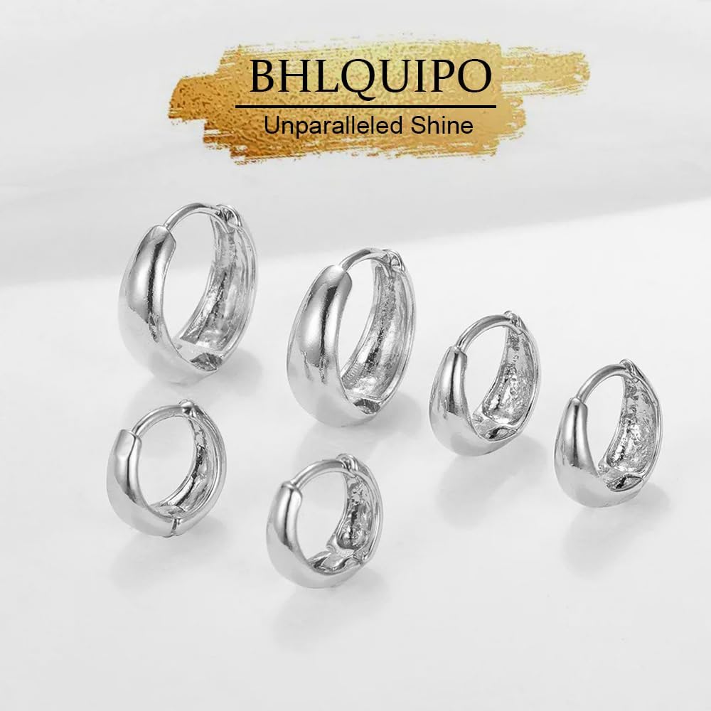 Gold Small Hoop Earrings for Women, 3 Pair 14K Gold Plated Chunky Hoops Earrings Set Lightweight Gold Huggie Hoop Earrings for Women Hypoallergenic Small Gold Hoops Trendy Earrings for Women - Image 3