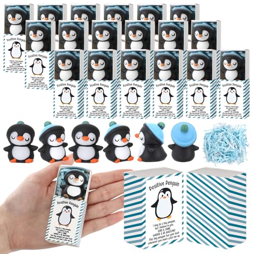 Wettarn 36 Sets Positive Penguin Gifts Cute Stress Balls with Support Gift Boxes for Employee Coworker Friends Office Positive Relief Desk Decor Stocking Stuffers