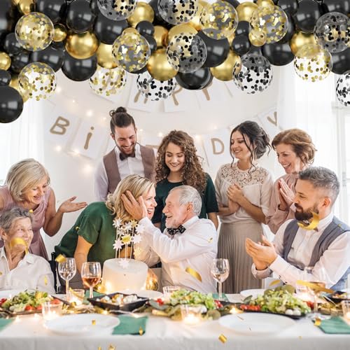Image of Lukiituke Black and Gold Balloons,75Pcs Birthday Balloons with 12in and 5in | Latex Party Balloons for Birthday, New Years, Retirement, Wedding, Graduation Decorations