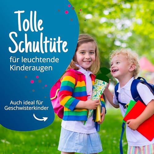 6. Bild von itenga Geschwisterschultüte 35cm Tiere Tiermuster Geschenkverpackung Schultüte Zuckertüte Filzverschluss Kinder Erwachsene (Dinos)
