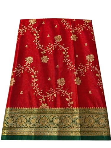 Image of Women's Glory Banarasi Satin Silk Saree with Rich Golden Zari Floral Embroidery | Kanjivaram Style | Traditional Wedding & Festive sadi with Contrast Border | Designer Party Sari Collection