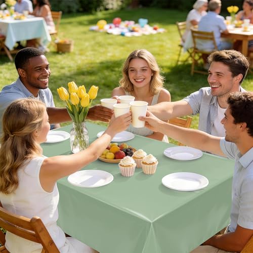 Image of Childom 2 Pack Sage Green Tablecloths,54 inchx108 inch Plastic Table Cloth Disposable for Rectangle Tables,Sage Green Table Cover for Dinner Outdoor Picnic Birthday Bridal Wedding Baby Shower Party Decoration
