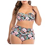 LANSKIRT Bañadores para Gorditas Mujer Bikini con Estampado Lindas Flores Traje de Baño Talla Grande Ropa Playa Acolchado Trikini Biquini Vikinis Baño Playa Bañador L-4XL