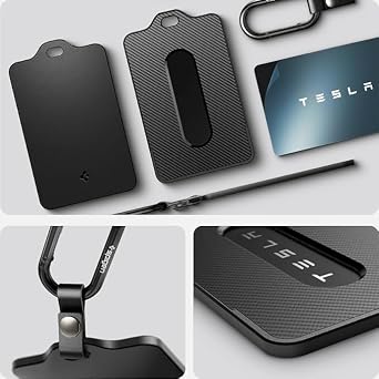 Spigen Tesla Key Case 2 Pack Tesla Model Y/S/3/X/Cyber Truck Scratch Resistant Carabiner Card Holder Tesla Accessories TO243 ACP07175 Black