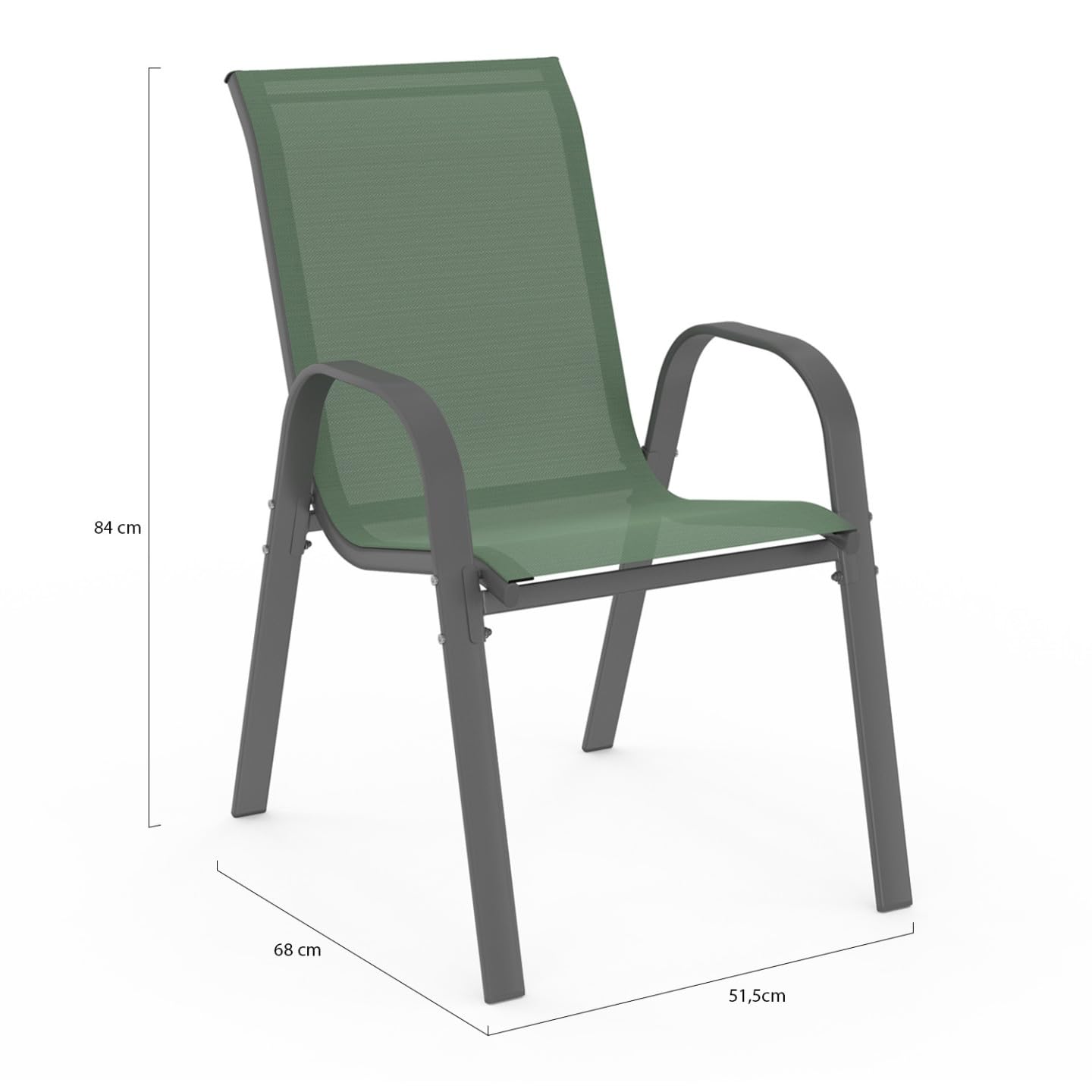 IDMarket - Lot de 6 chaises de Jardin LYMA métal et textilène empilables Vert Olive et Gris