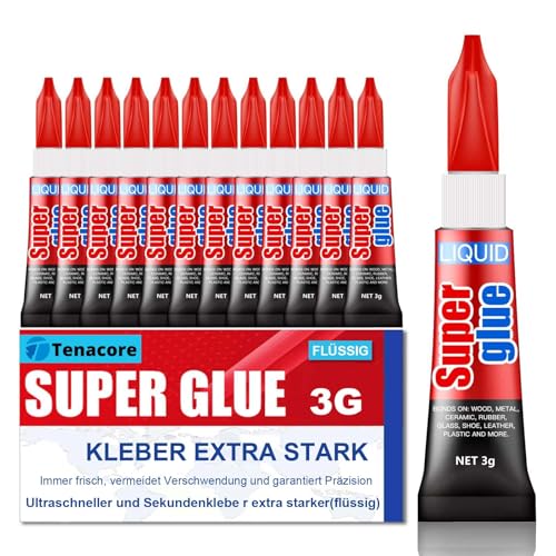 Tenacore 12 adhesivos superfuertes, 3 g, superpegamento, soldadura, pegamento de aceite de alta resistencia, para metal, cerámica, goma, plástico, madera, cuero