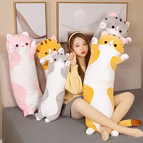 Bobomon Katze Kuscheltier stofftier Katze langes Kissen riesen XXL Kawaii groß plüschtier plüschkatze Cute seitenschläferkissen cat plushie (Rosa, 50cm)
