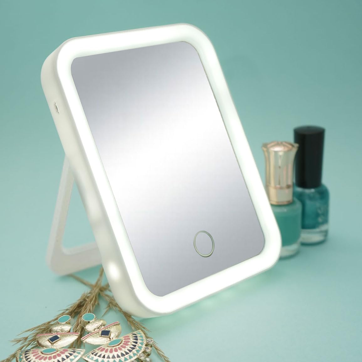 STELLIFEROUS Lighted Makeup Plastic Frame MirrorPortable Monochromatic