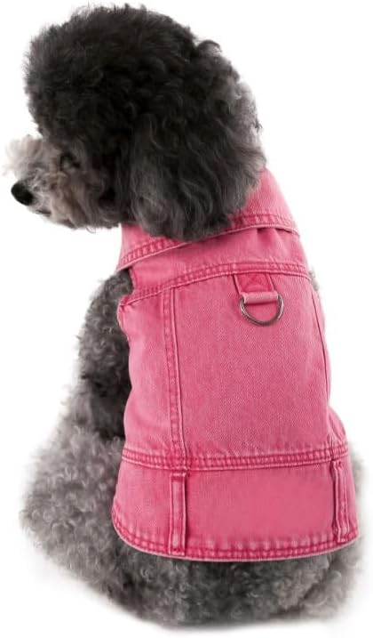 Dog Pink Jean Jacket Medium for Small Dogs Denim Vest Clothes Pet Boy Girl Cute Cat Cotton Coat Outfits Spring Costumes (Pink,Medium)