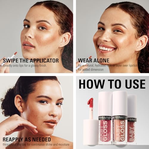 Image of Relove by Revolution Baby Gloss Lip Gloss- Sweet | High-Shine Hydrating Lip Gloss with Vitamin E | Non-Sticky Lightweight Sheer Lip Tint for Juicy Glossy Lips | Everyday Wear | 2.2ml (Pack of 2)