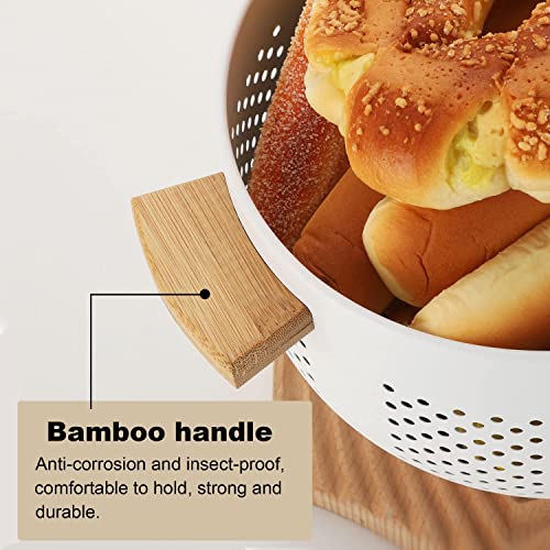 Metal Colander With Wood Handle And Stable Base, Powder Coated Steel Kitchen Strainer Basket For Draining Pasta, Vegetable And Fruit (5.5 Quart, Mattewhite) #TOP3