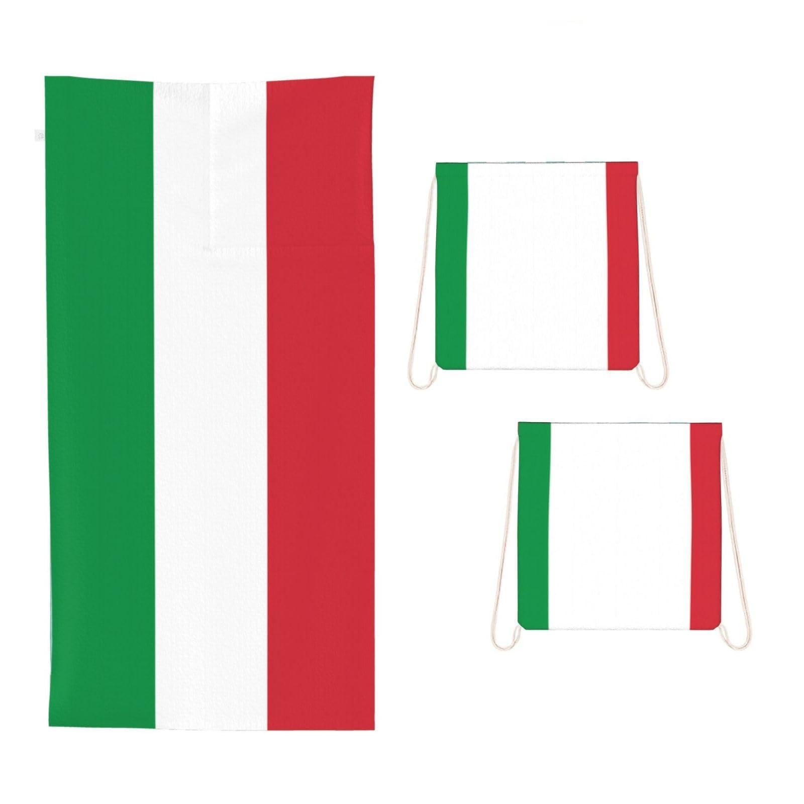 CNTDBU Italian flag 2 in 1 Packable Towel Bag-Large Beach Towel with Stuff Sack, Super Absorbent Microfiber Travel Towel for Pool