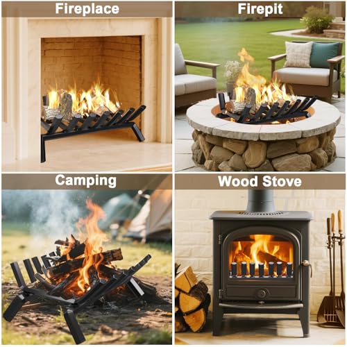AMAGABELI GARDEN & HOME Fireplace Grate 30 inch Fire Pit Grate Fire Place Log Holder Wrought Iron Heavy Duty Solid Steel Indoor Outdoor Camping Hearth Firepit Firewood Wood Burning Rack Stove